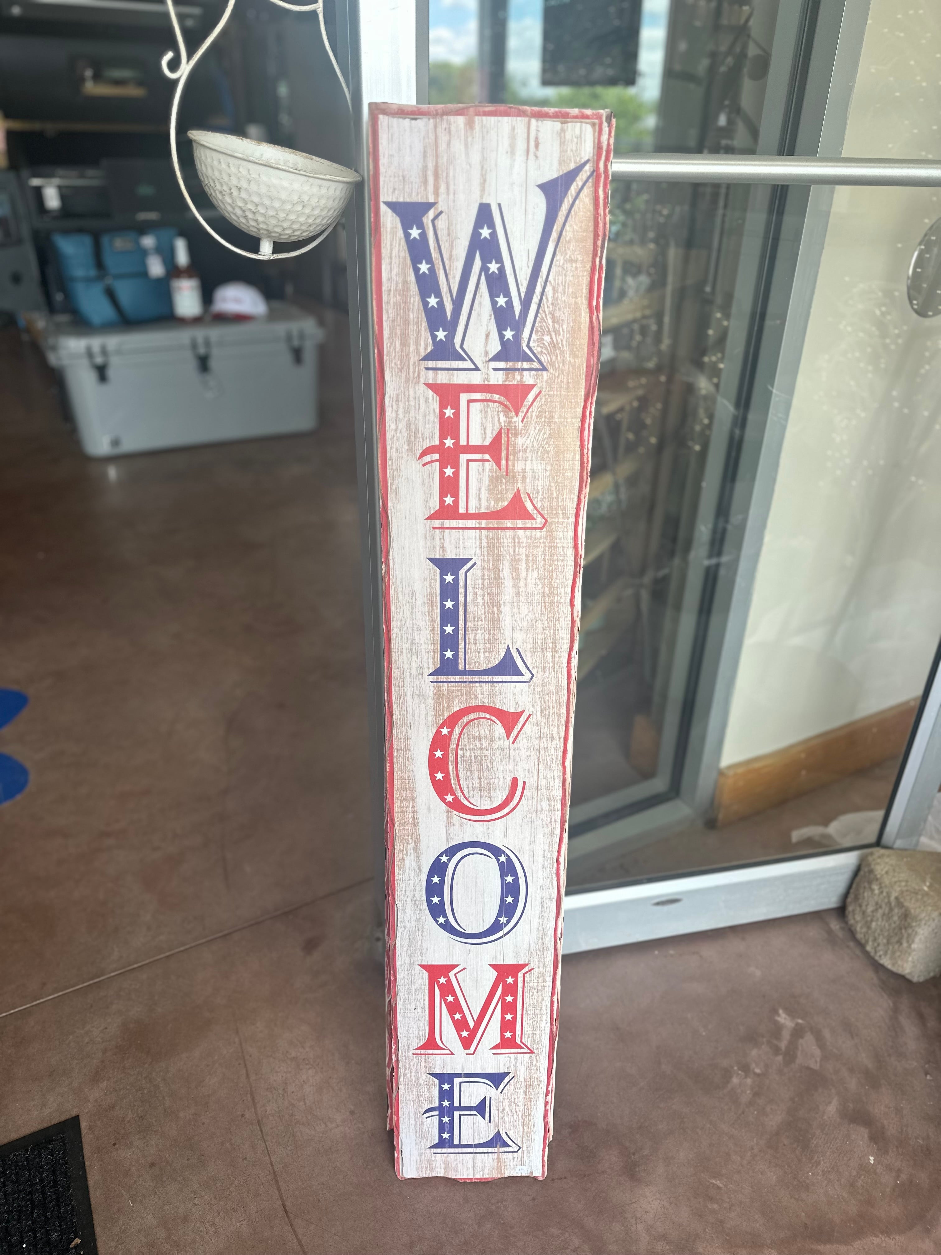 Red White and Blue Welcome Sign