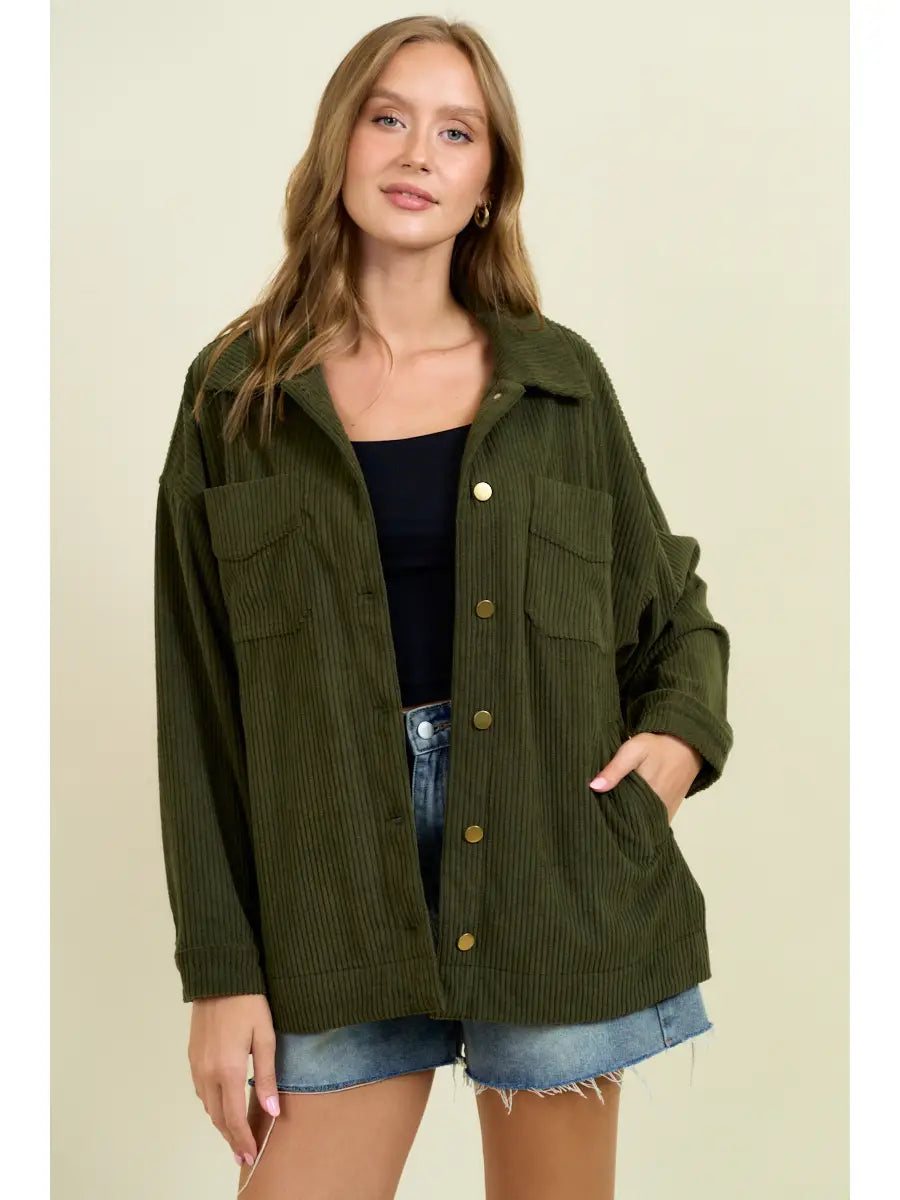 Corduroy Oversized Jacket in Army