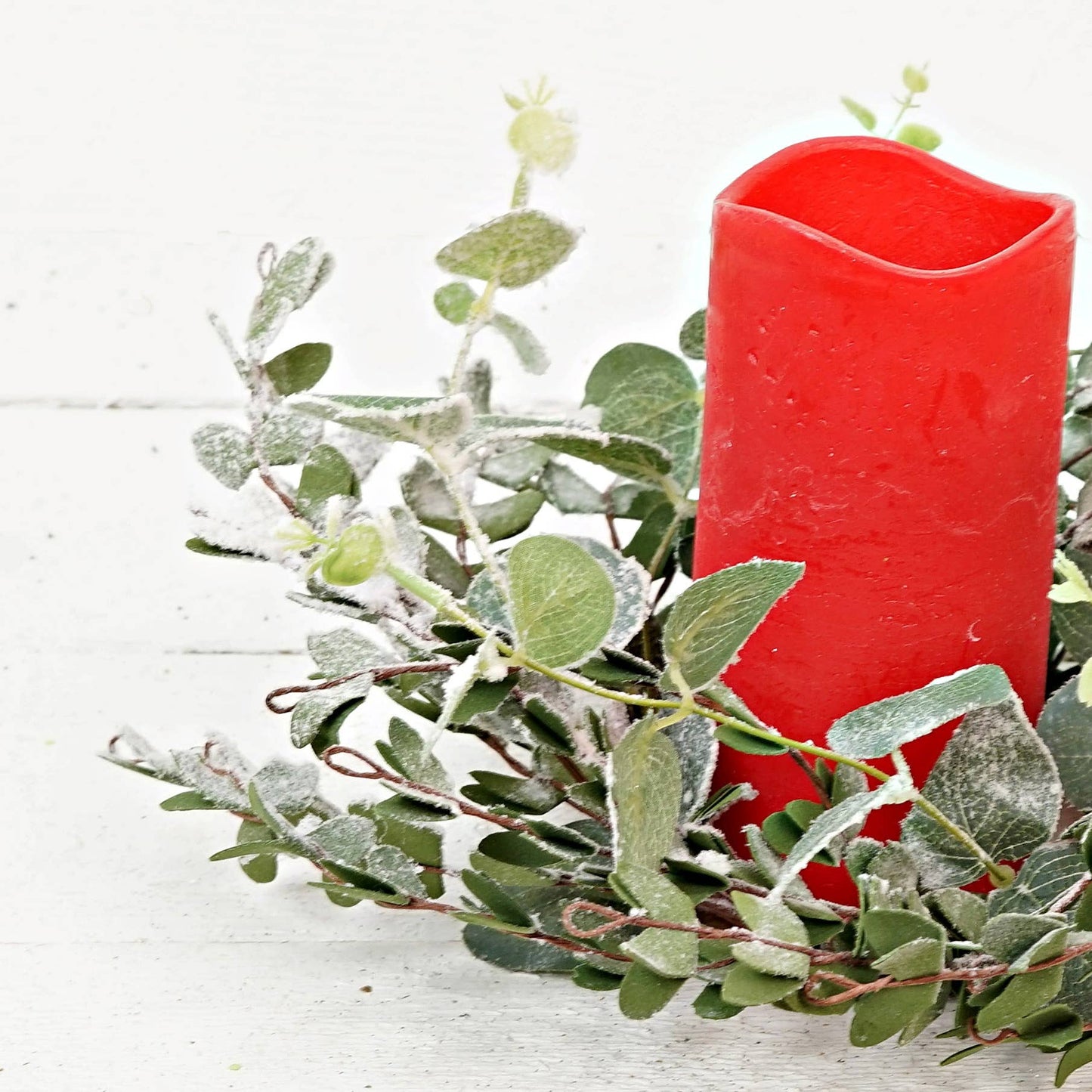 Flocked Eucalyptus Candle Ring