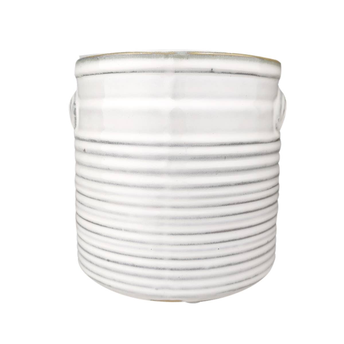 White Ribbed Ceramic Pot