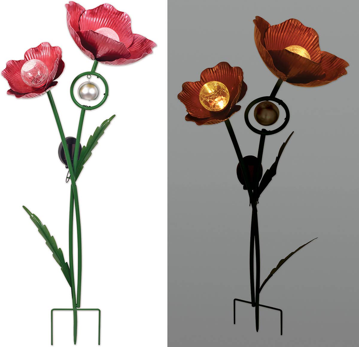 Red Poppy Solar Garden Stake