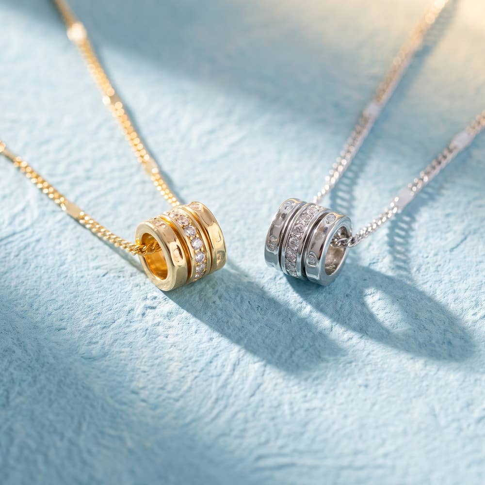 Triple Ring Charm Station Chain Necklace