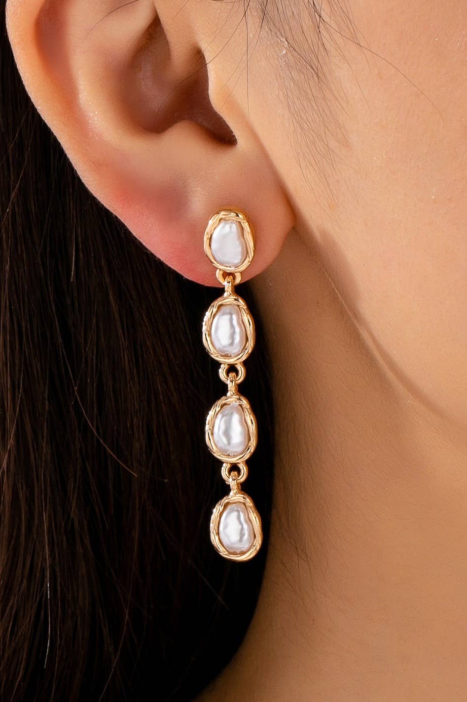 Organic Baroque Pearl Linear Drop Earrings