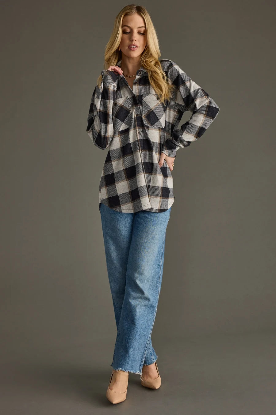 Navy Plaid Button Up