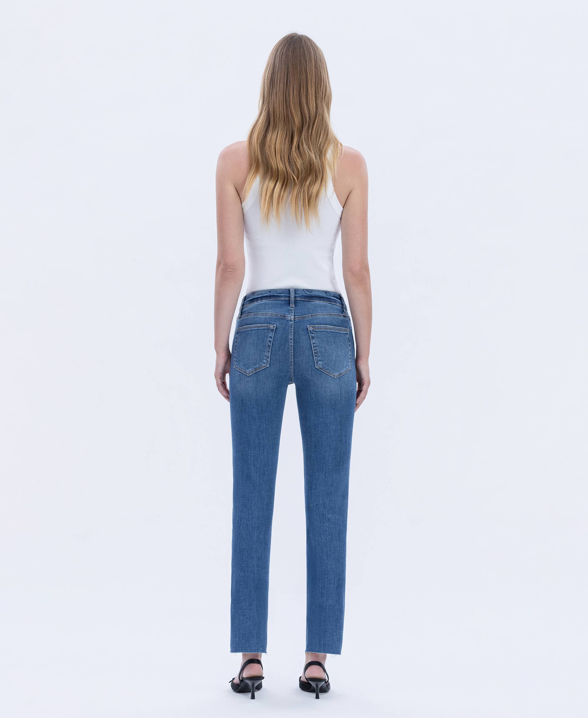 HIGH RISE MEDIUM DARK WASH SLIM STRAIGHT JEANS LV1028