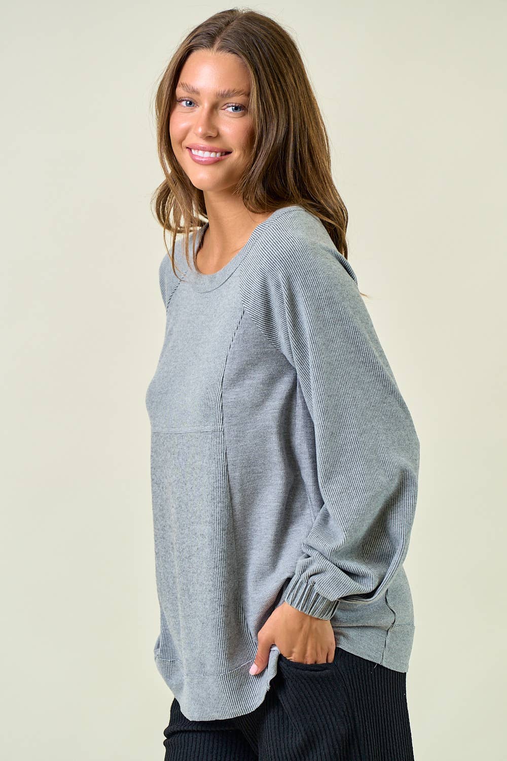 PLEAT SLEEVE STRIPE MIX TOP - 45139T