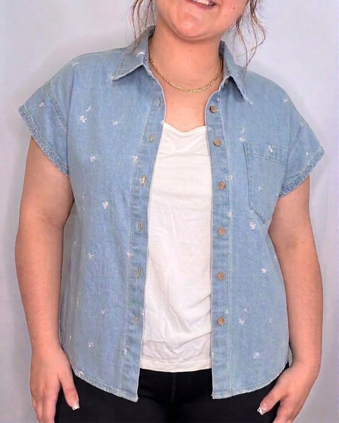 Floral Denim Button-Up Top