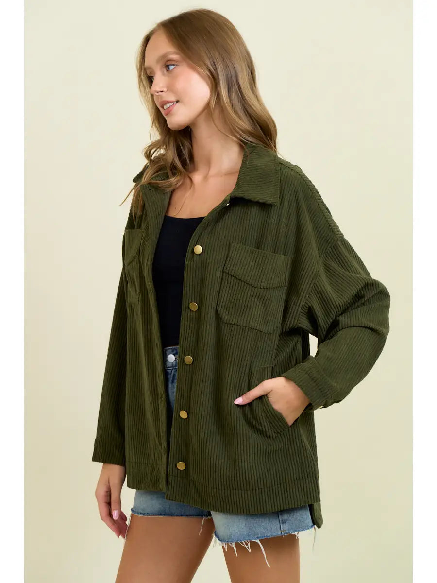 Corduroy Oversized Jacket in Army