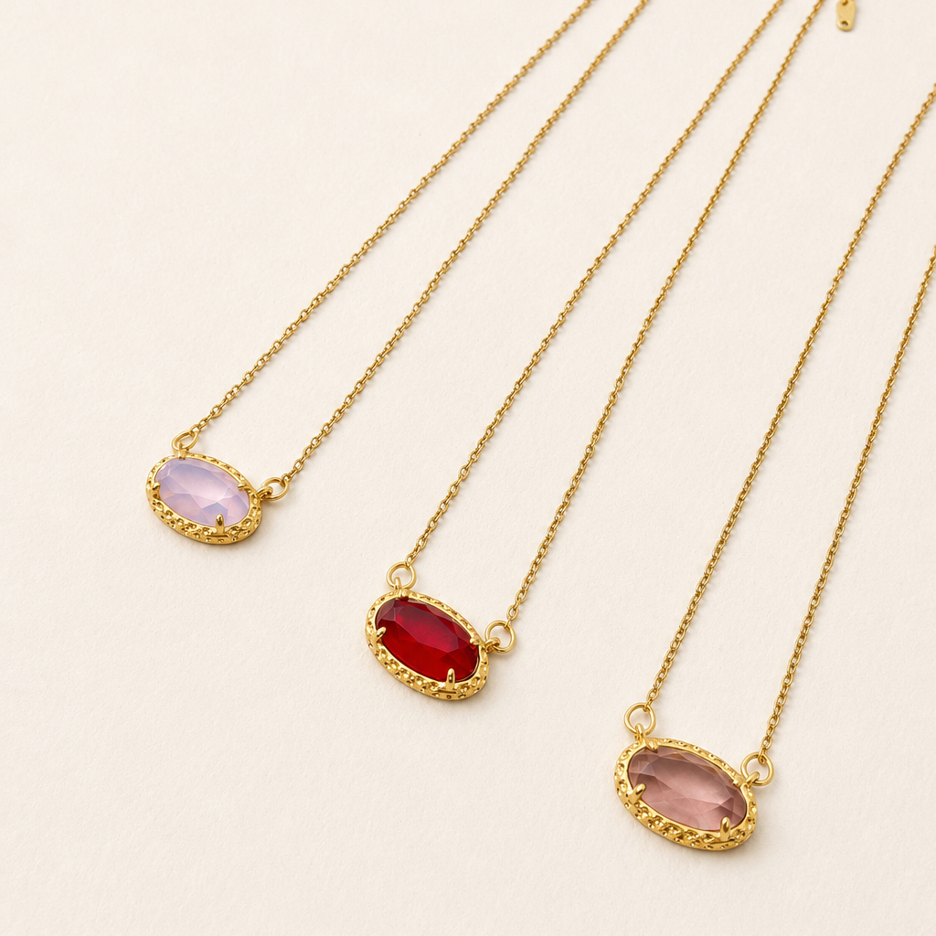 OVAL GEMSTONE CHARM PENDANT NECKLACE