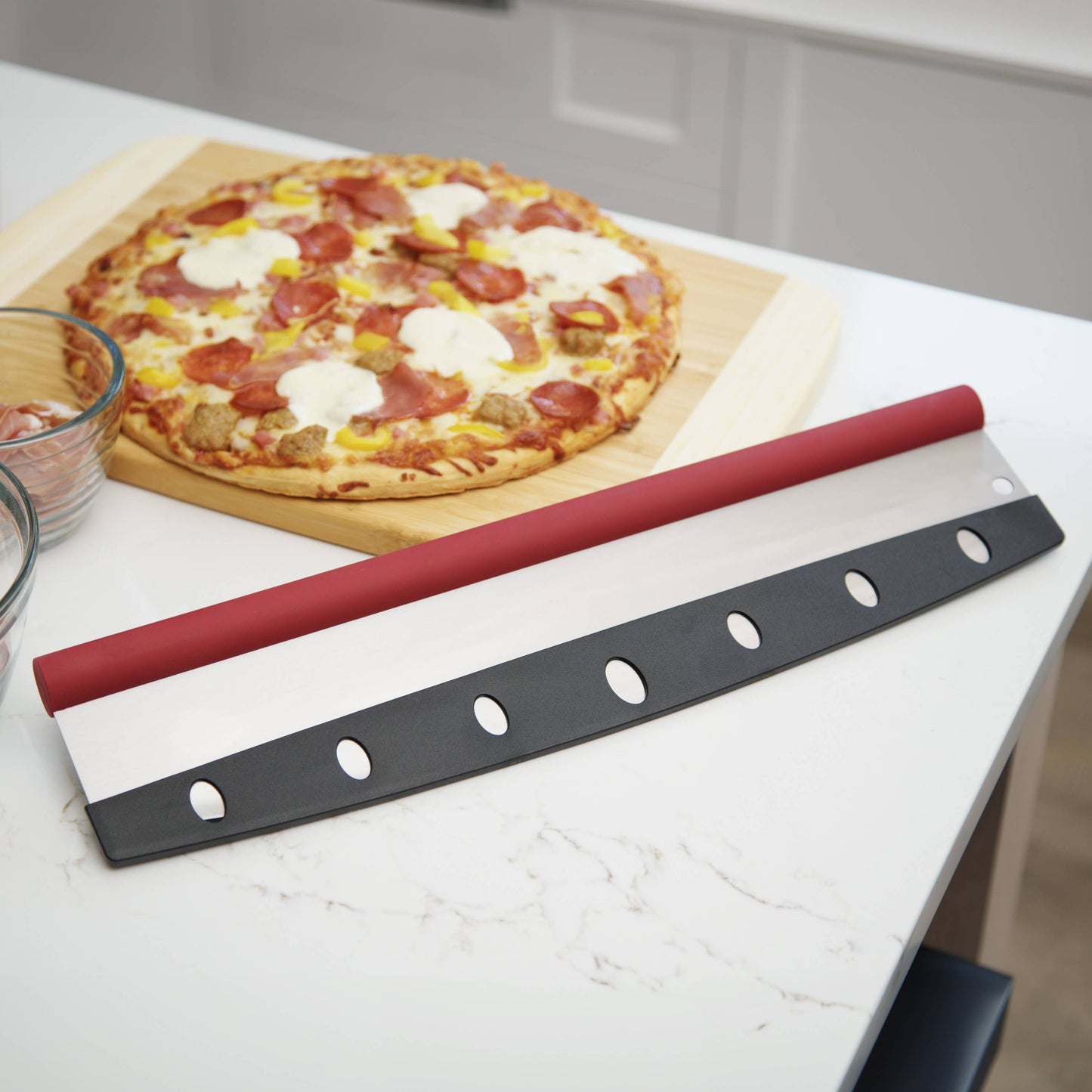 Old Stone Pizza Rocker with Comfort Grip Handle, 18-Inch