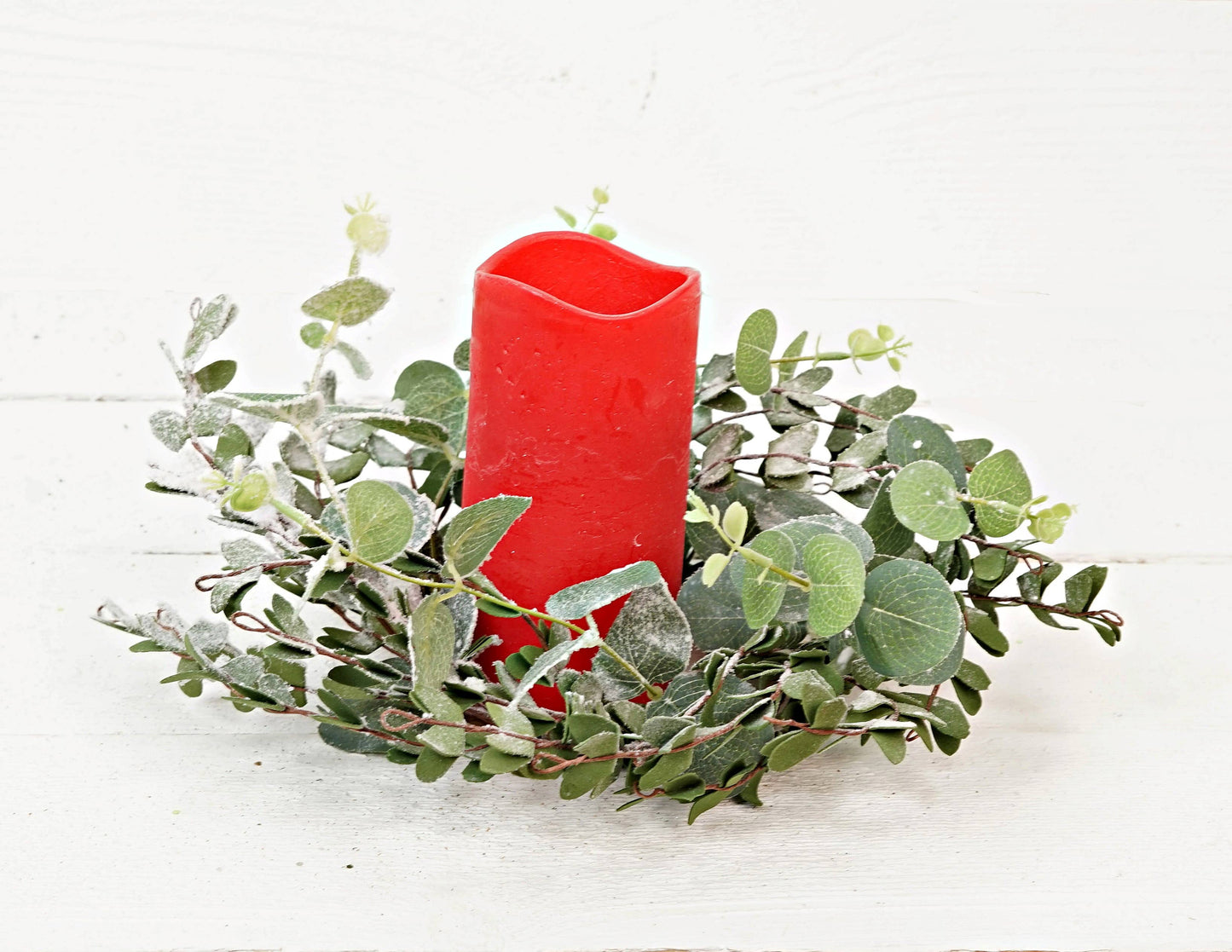Flocked Eucalyptus Candle Ring