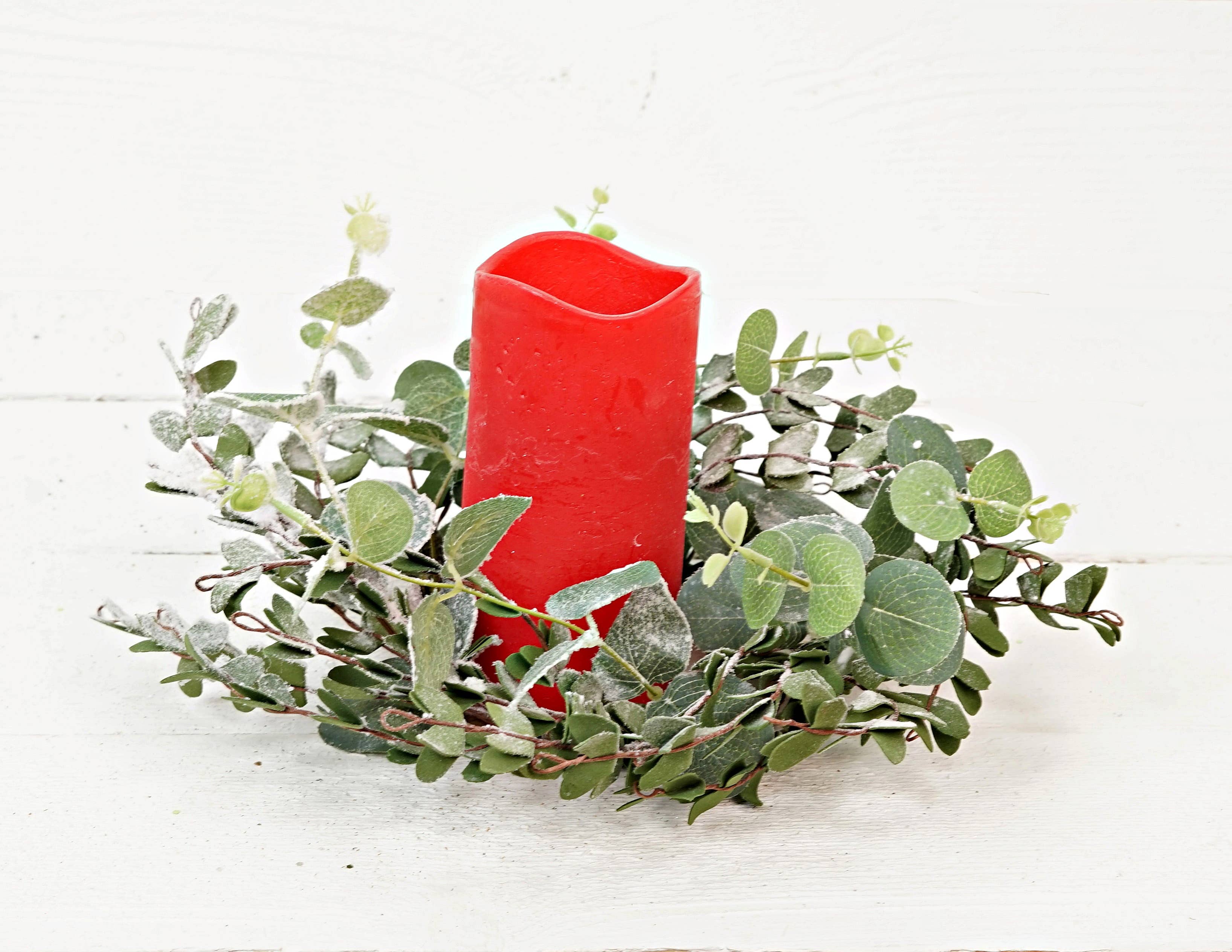 Flocked Eucalyptus Candle Ring