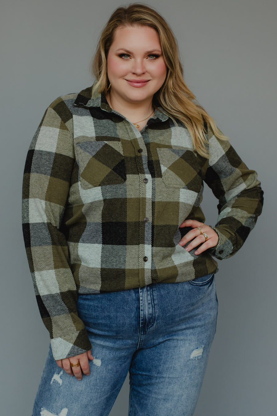 Olive Plaid Button Up