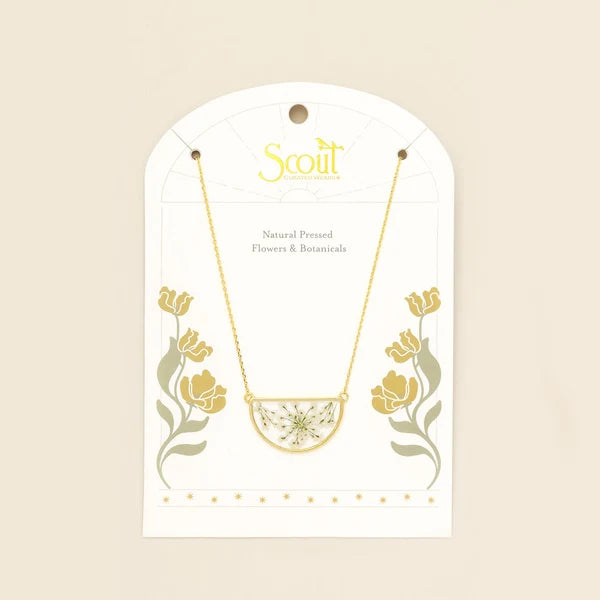 Pressed Floral Necklace - White Lace Flower