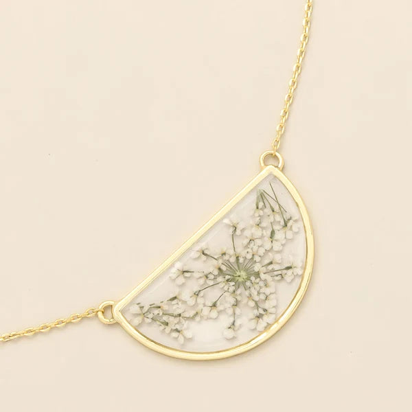 Pressed Floral Necklace - White Lace Flower