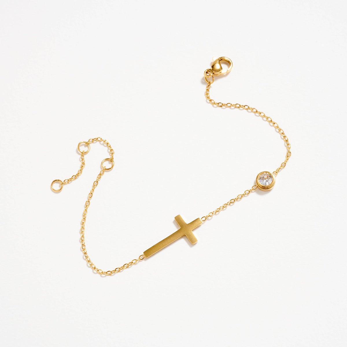 Gold-Tone Cross Bracelet with CZ Accent | Dainty Adjustable Faith Bracelet
