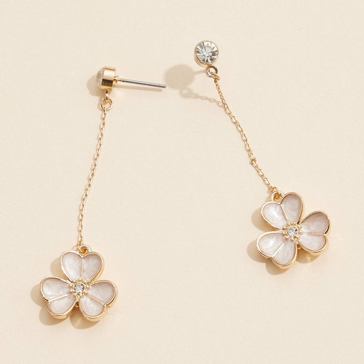 Pearl Petal Flower Dangle | Earrings with Rhinestones