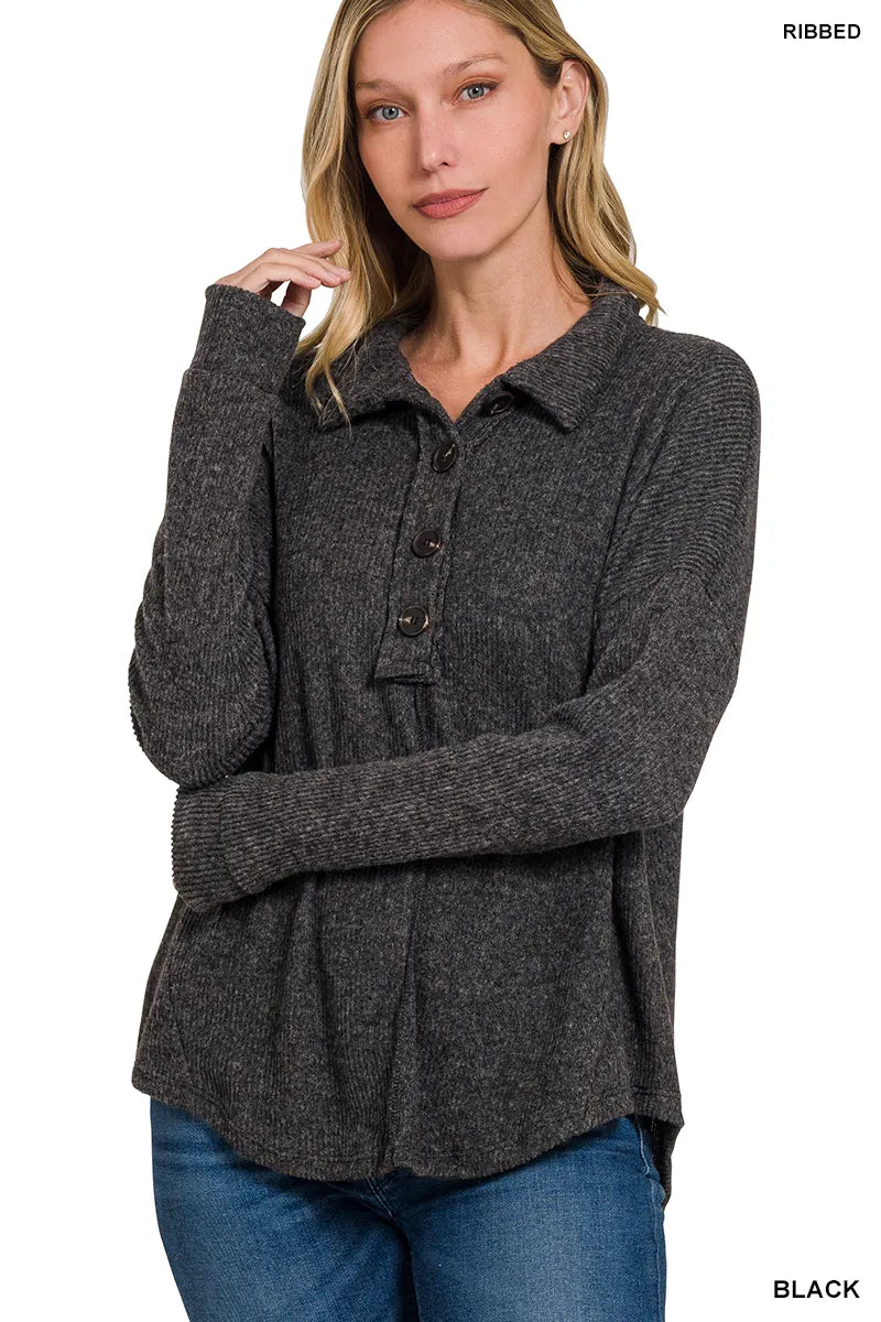 Charcoal Ribbed Button Sweater