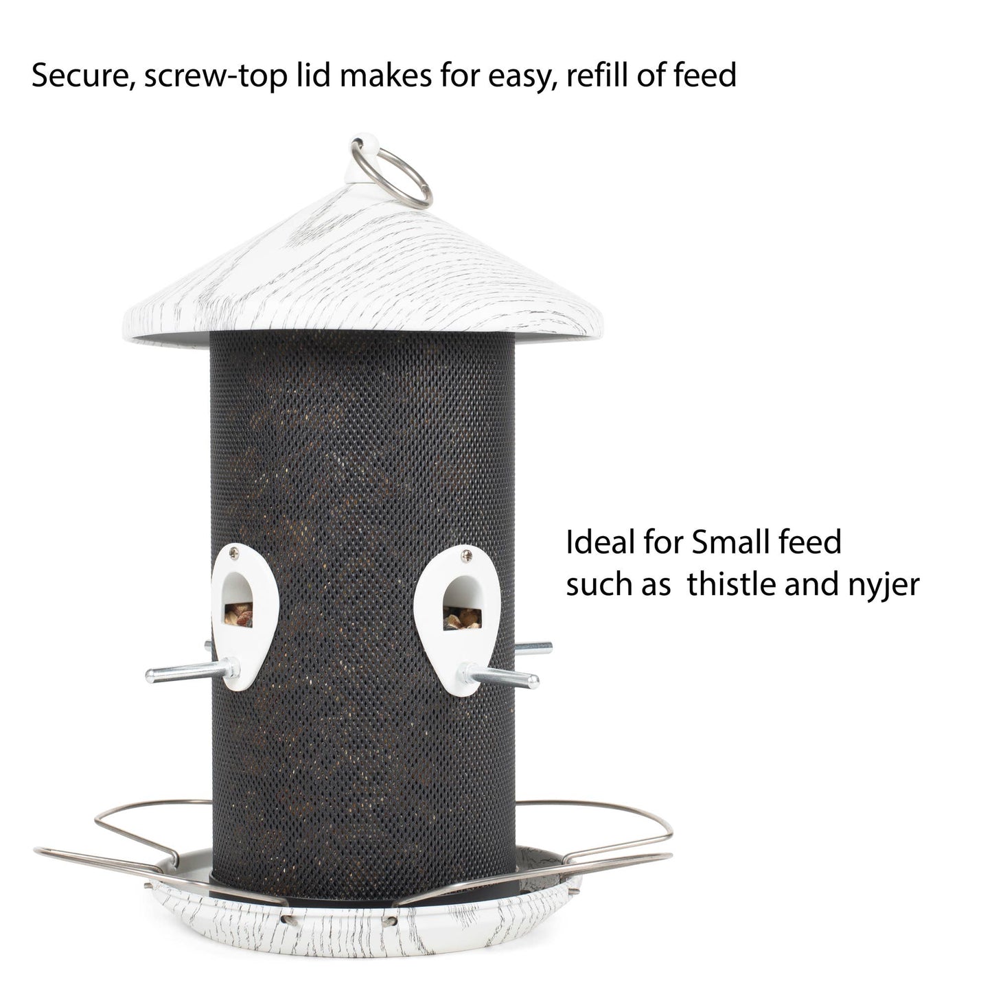Whitewashed Mesh Metal Bird Feeder