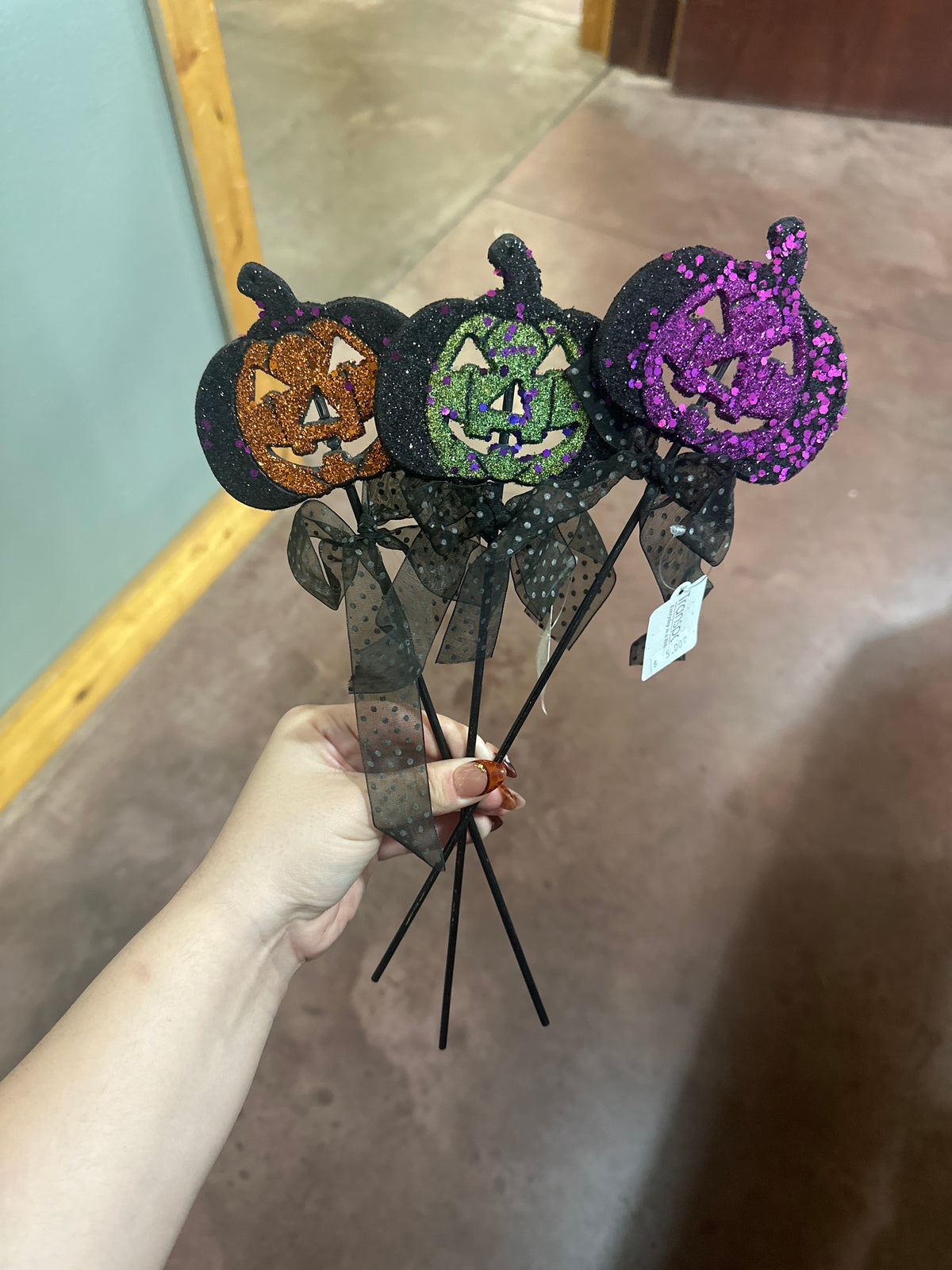 Halloween Pumpkin Glitter Bow Picks