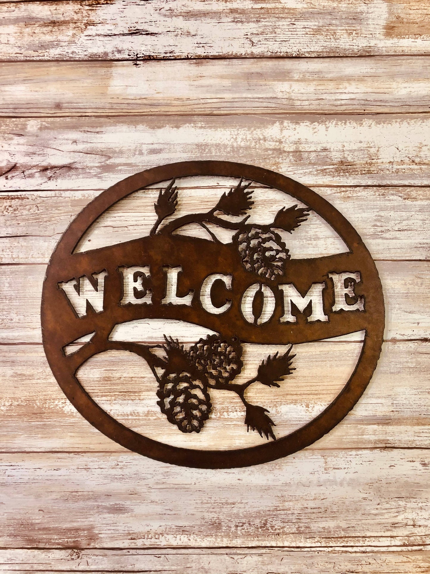 Pinecone Welcome Sign