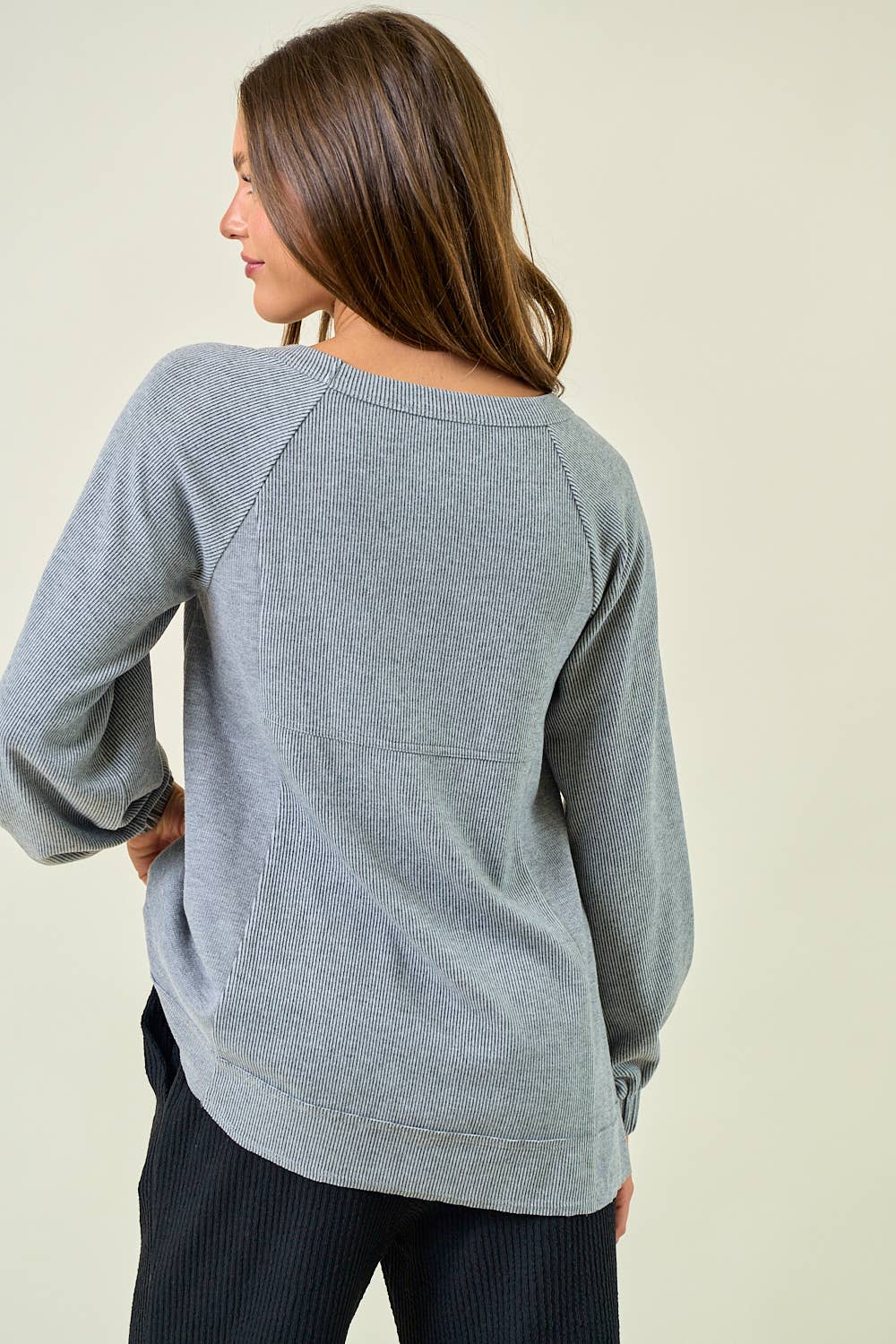PLEAT SLEEVE STRIPE MIX TOP - 45139T