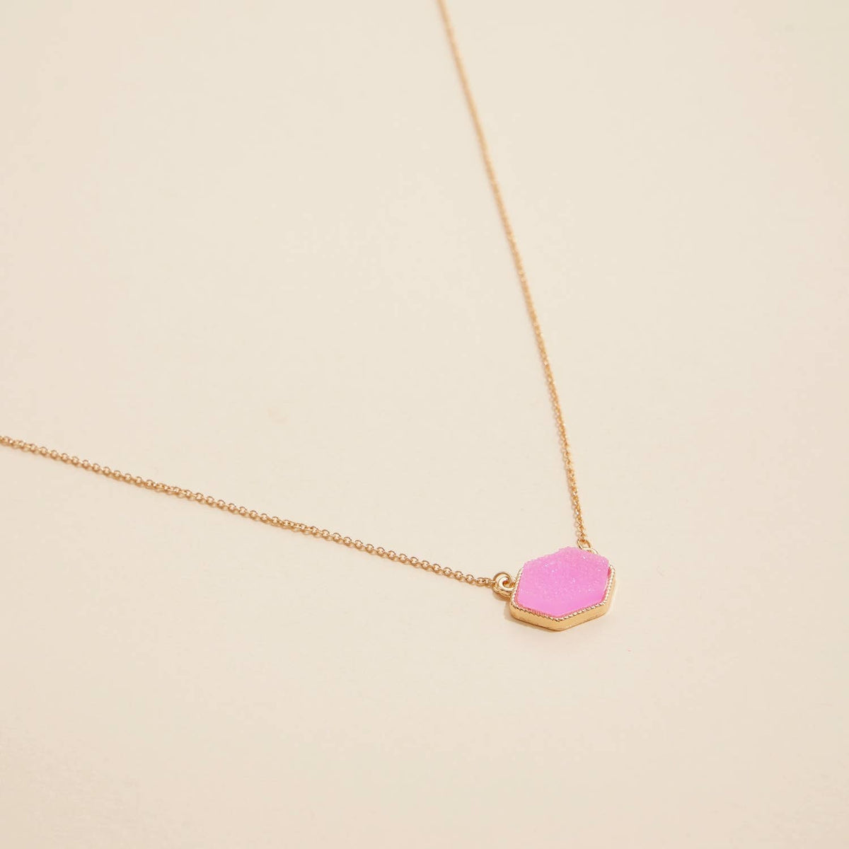 Druzy Hexagon Pendant Necklace