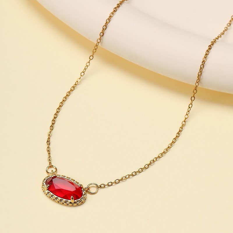 OVAL GEMSTONE CHARM PENDANT NECKLACE