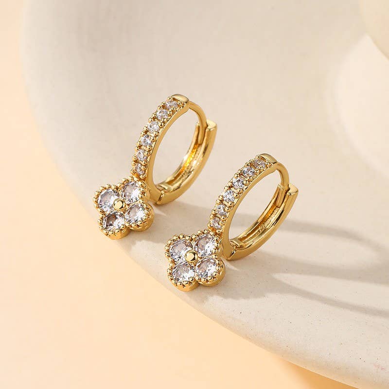 Dainty Clover Crystal Huggie Hoop Earring