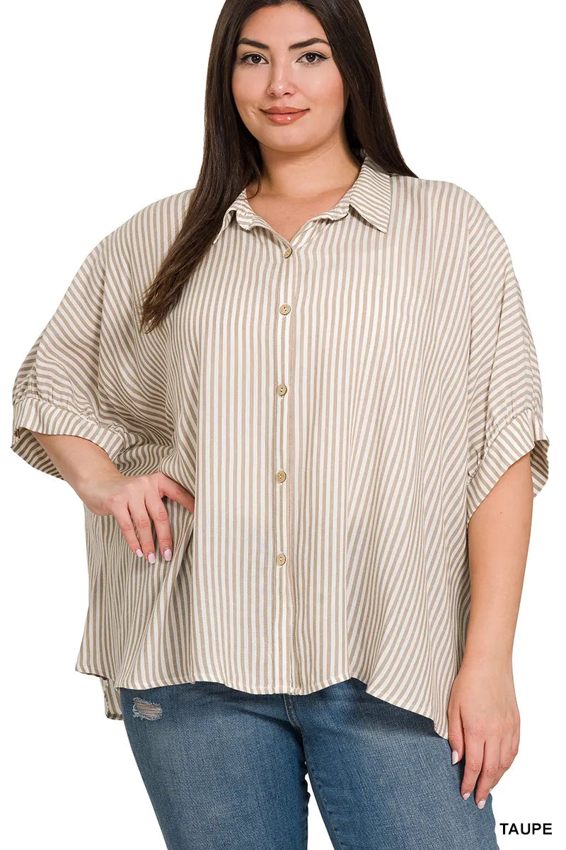 Striped Button Up Shirt (Curvy)