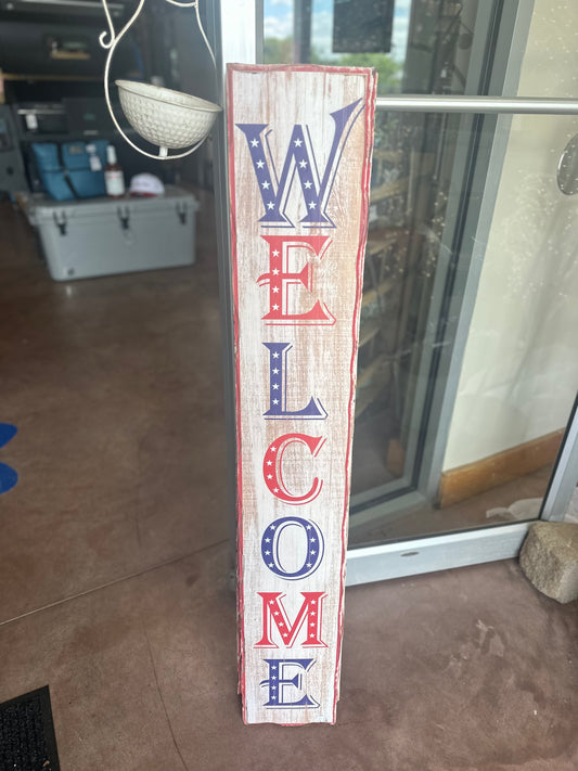 Red White and Blue Welcome Sign