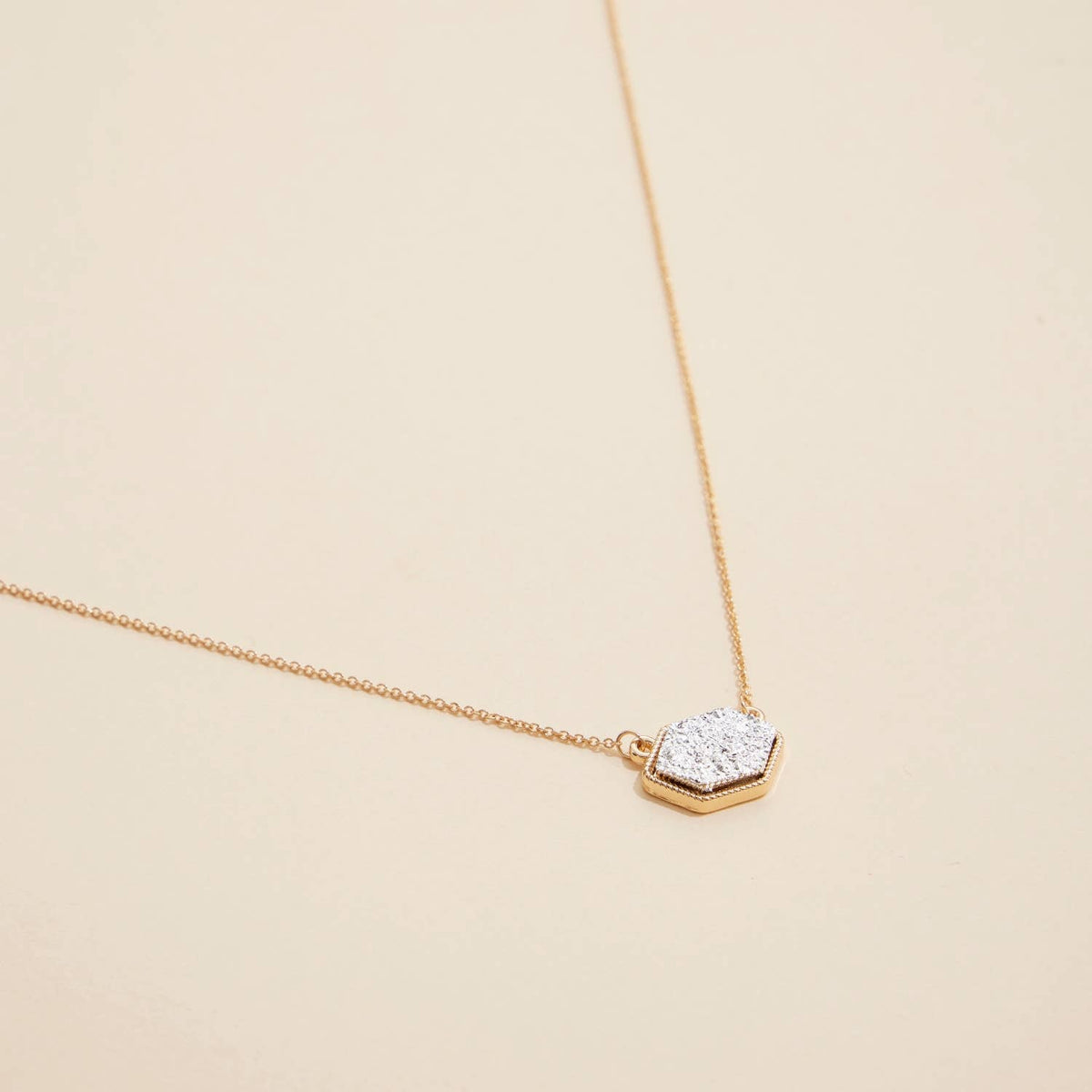 Druzy Hexagon Pendant Necklace