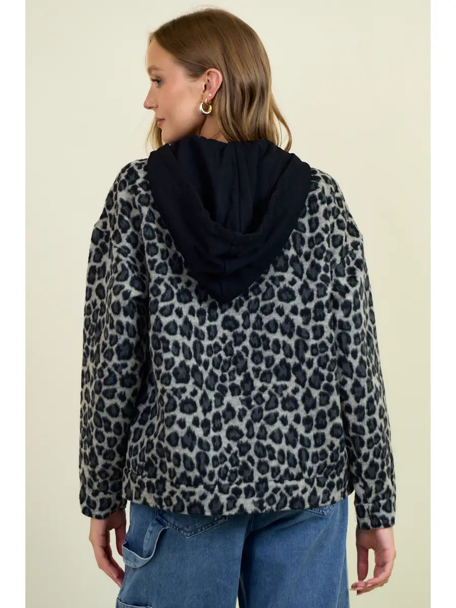 Grey Leopard Hoodie Jacket