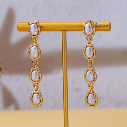 Organic Baroque Pearl Linear Drop Earrings