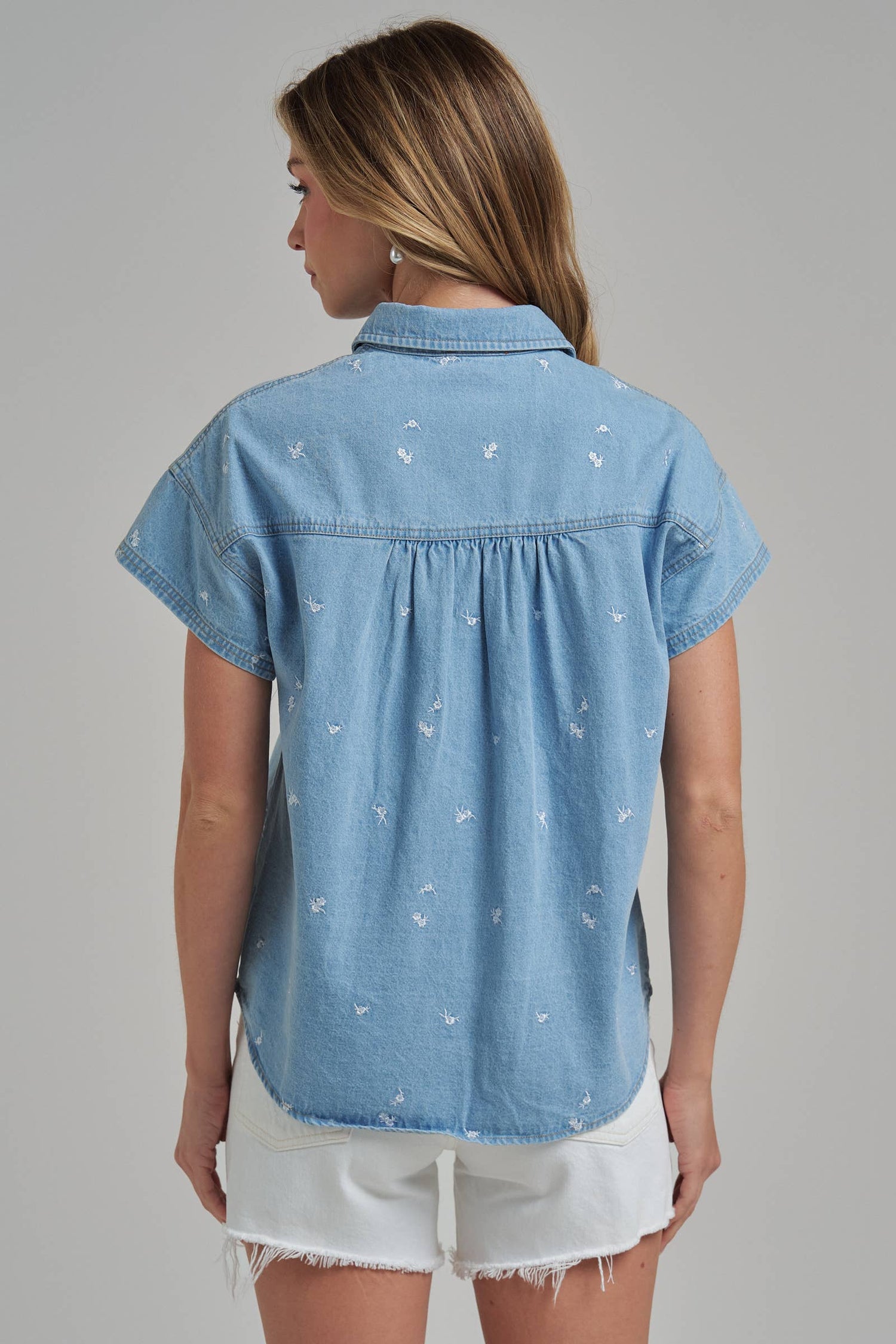 Floral Denim Button-Up Top