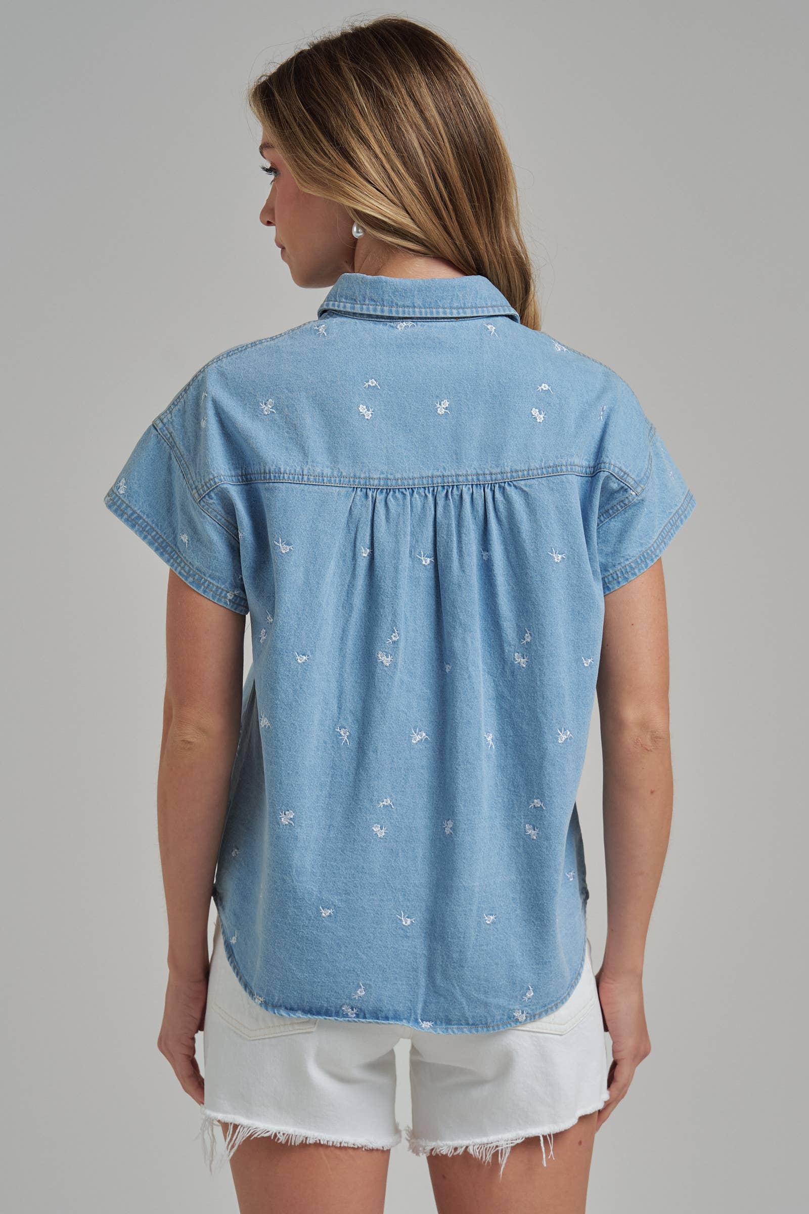 Floral Denim Button-Up Top