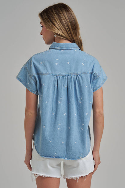 Floral Denim Button-Up Top