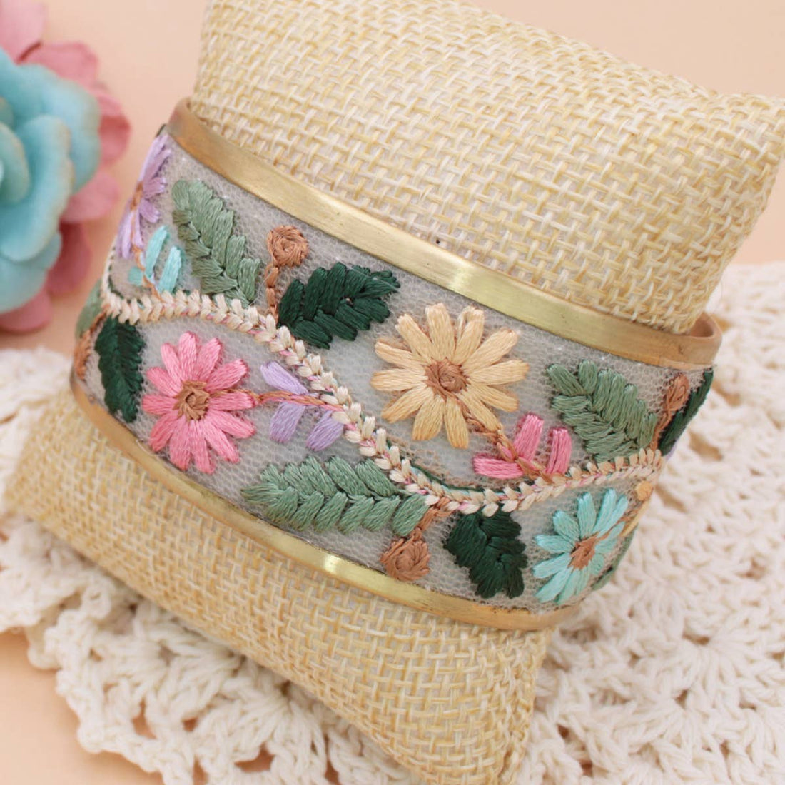 Floral Embroidered Cuff Bracelet