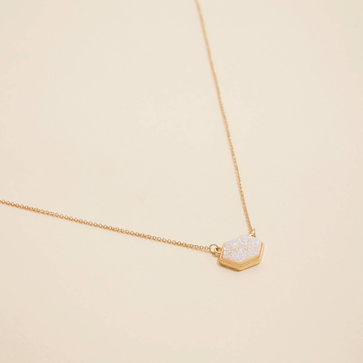 Druzy Hexagon Pendant Necklace