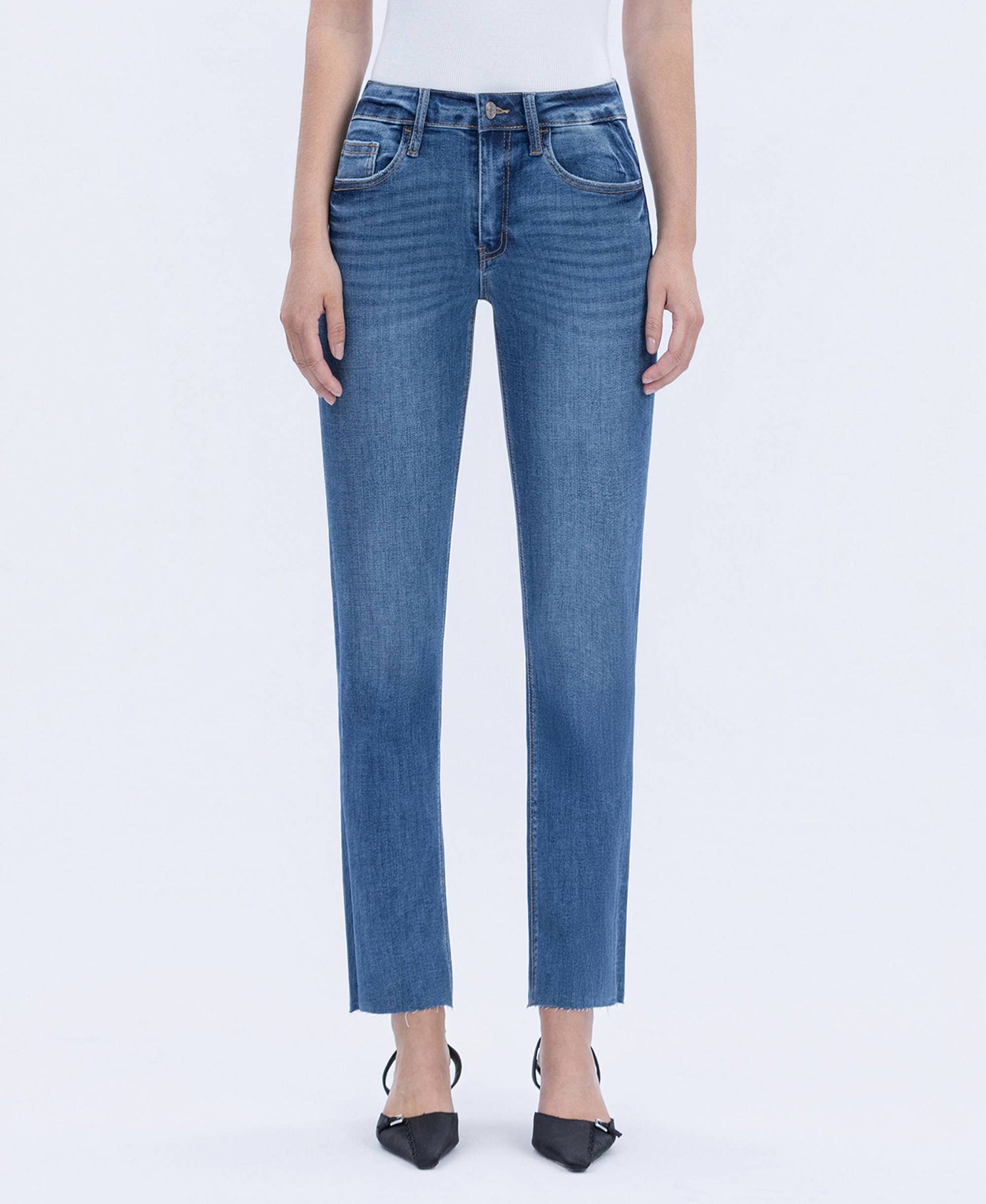 HIGH RISE MEDIUM DARK WASH SLIM STRAIGHT JEANS LV1028