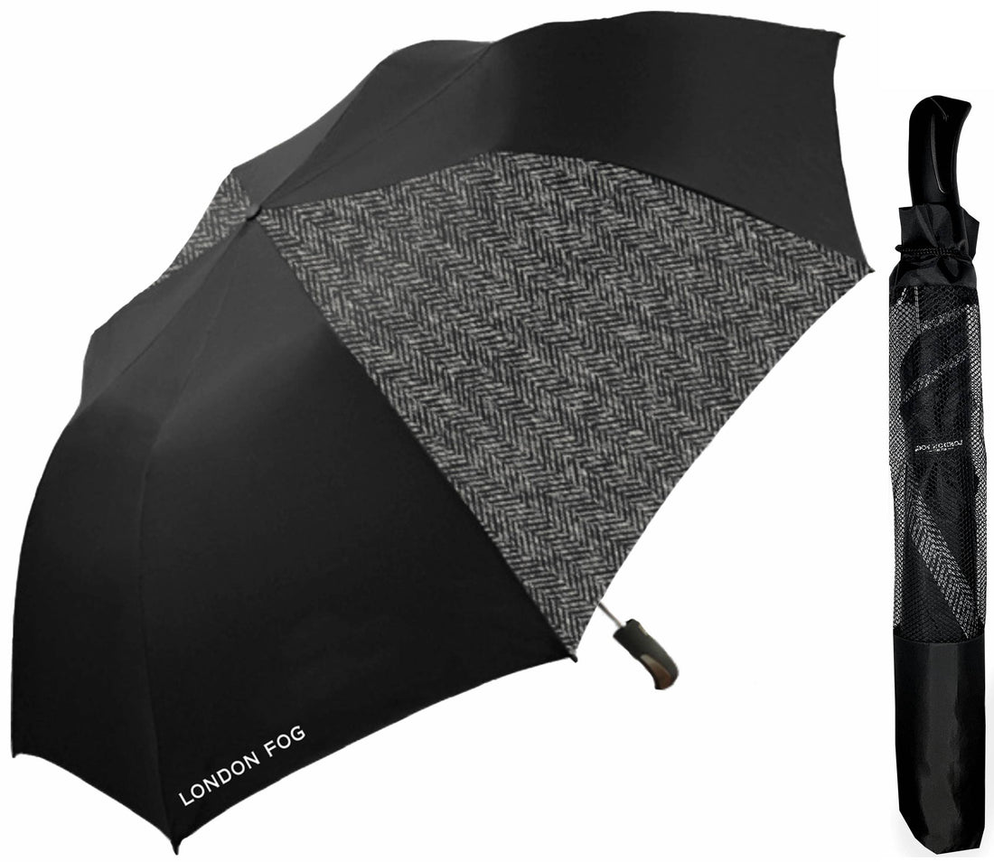 Black/Herringbone Folding Two-Person Auto Umbrella