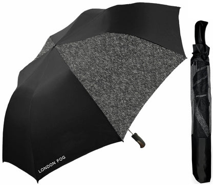 Black/Herringbone Folding Two-Person Auto Umbrella