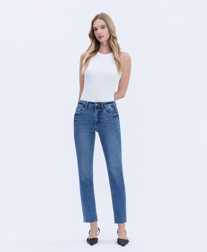 HIGH RISE MEDIUM DARK WASH SLIM STRAIGHT JEANS LV1028