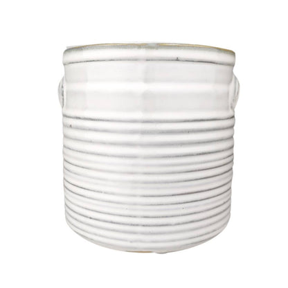 White Ribbed Ceramic Pot
