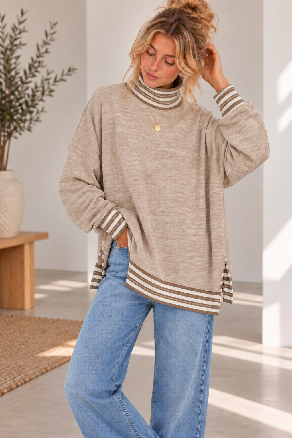 BUTTER SOFT HEATHER FLEECE MOCK NECK TUNIC