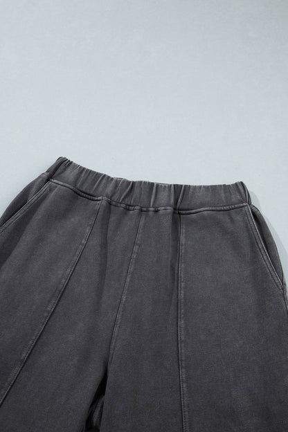 Mineral Wash Seam Detail Elastic Waist Barrel Pants