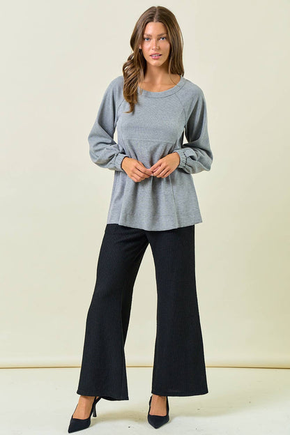 PLEAT SLEEVE STRIPE MIX TOP - 45139T