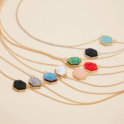 Druzy Hexagon Pendant Necklace