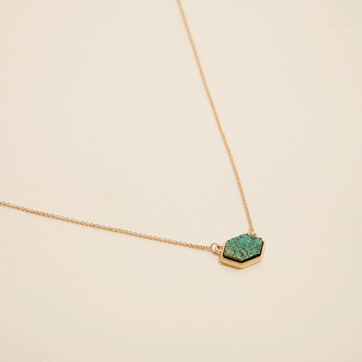 Druzy Hexagon Pendant Necklace