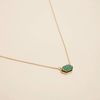 Druzy Hexagon Pendant Necklace